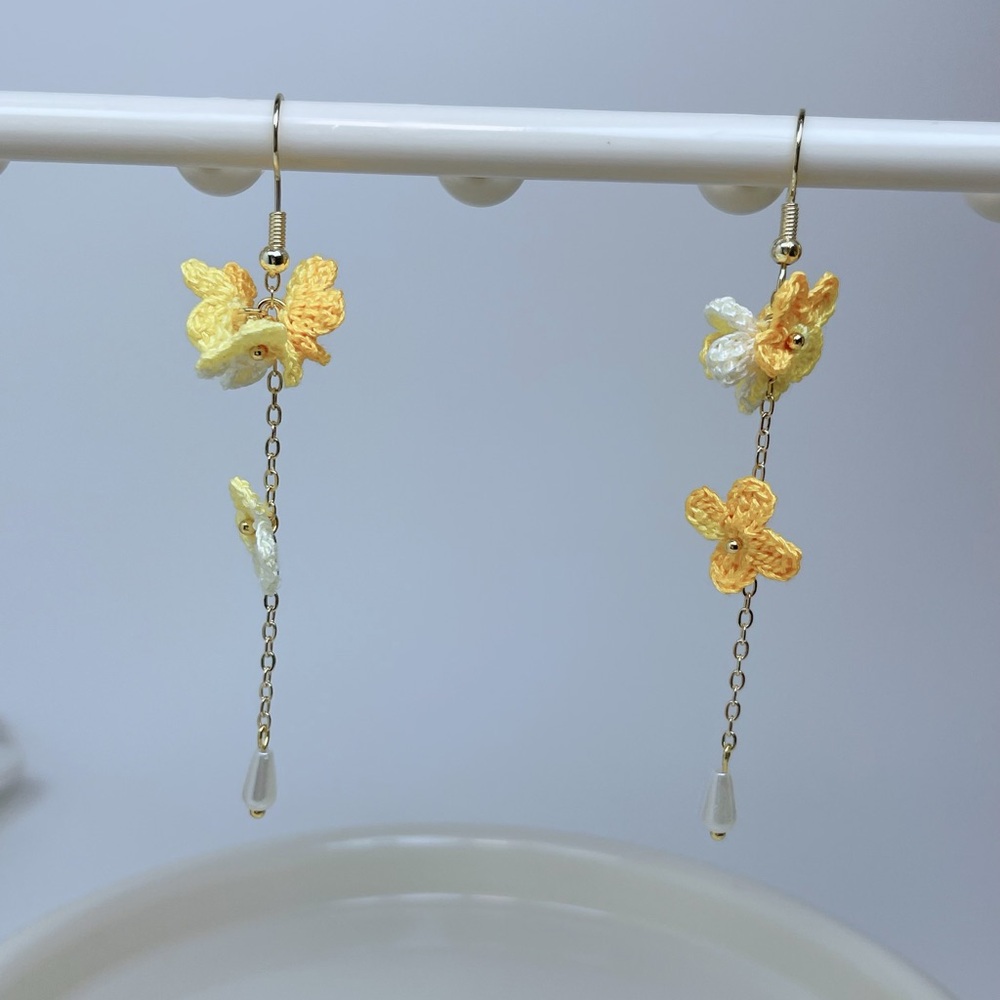 Handmade Micro crocheted dangle floral earrings